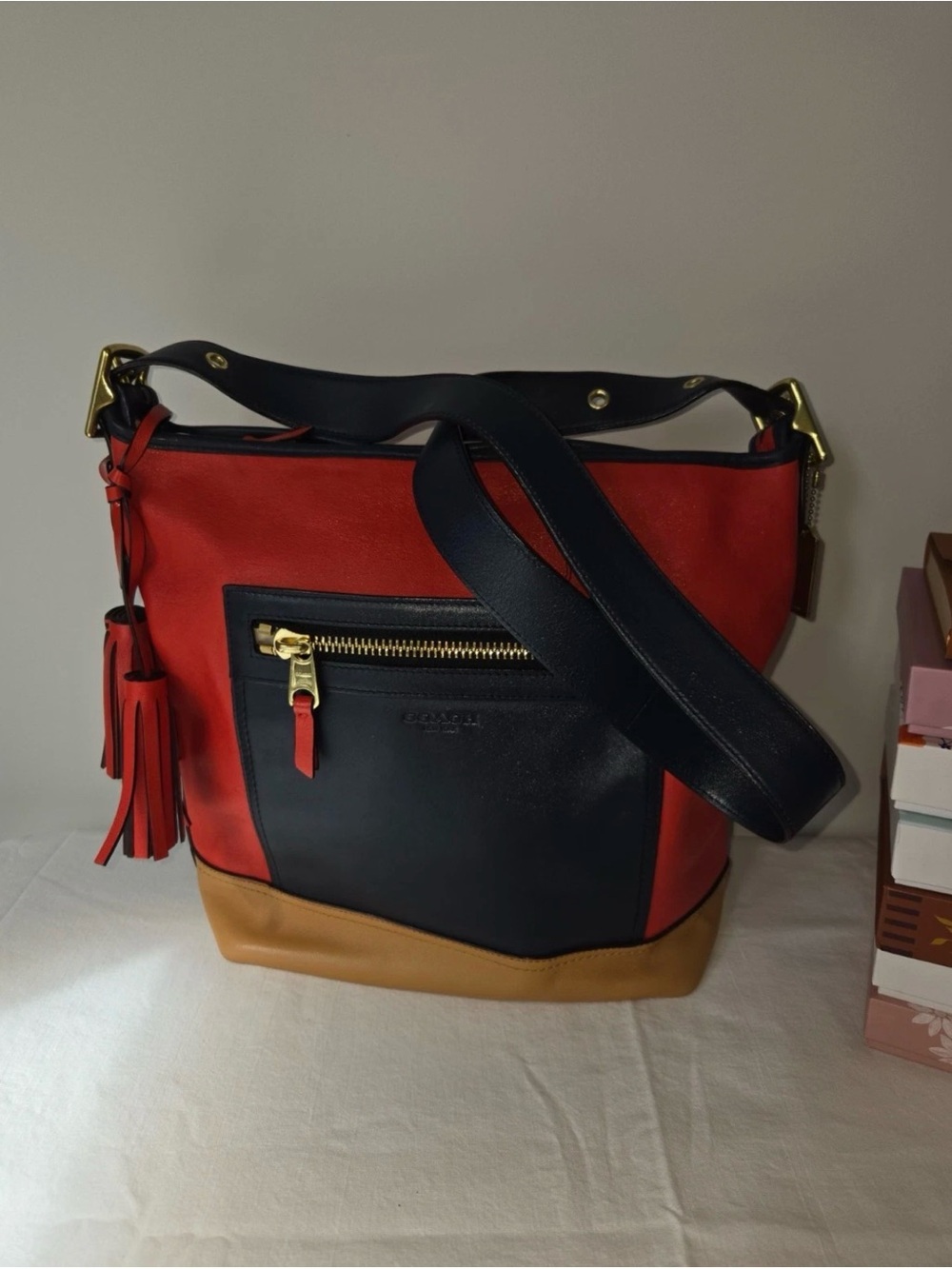 Coach vintage legacy colorblock leather crossbody bucket bag